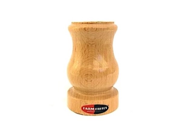 Kleine houten tulpen in een houten vaas met logo