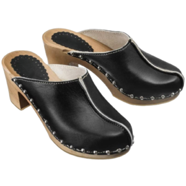Houten sandalen met hoge hak zwart