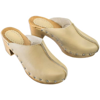Wooden sandals with high heel beige