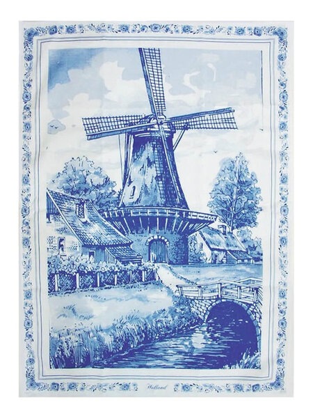 Theedoek  met molenlandschap