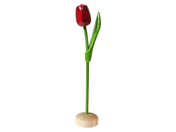 Rode houten tulp op een voet 35cm