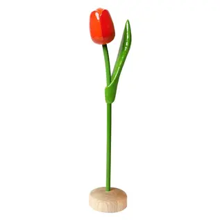 Oranje houten tulp op een voet 35cm