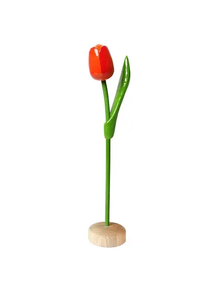 Oranje houten tulp op een voet 35cm