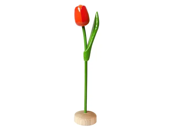 Oranje houten tulp op een voet 35cm