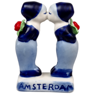 Dutch boys kissing with red tulips
