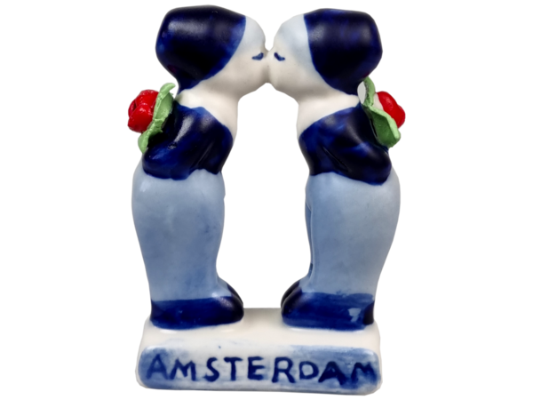 Dutch boys kissing with red tulips