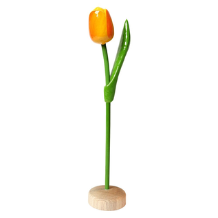 Gele houten tulp op een voet 35cm