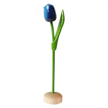 Blaue Holztulpe auf Sockel 35cm