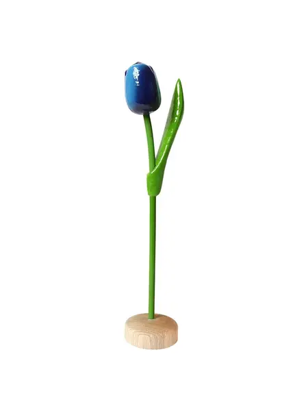 Blue wooden tulip on a base 35cm