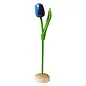 Blauwe houten tulp op een voet 35cm