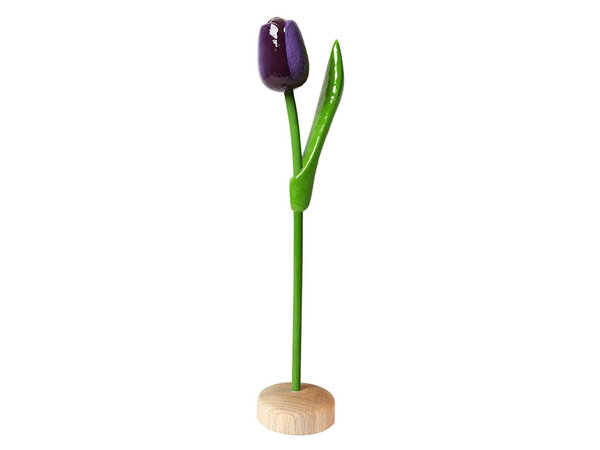 Donker paarse  houten tulp op een voet 35cm
