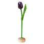 Donker paarse  houten tulp op een voet 35cm