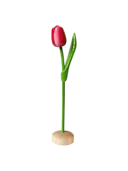 Red white wooden tulip on a base 35cm