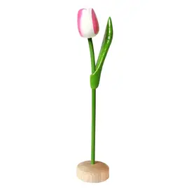 Wit - roze  houten tulp op een voet 35cm