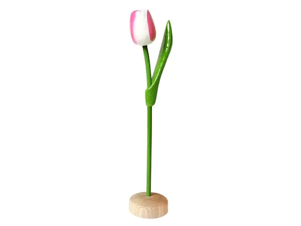 Weiß-rosa Holztulpe auf Sockel 35cm Weiß-rosa Holztulpe auf Sockel 35cm