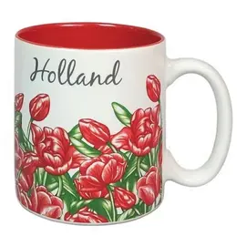 Tasse mit roten Tulpen
