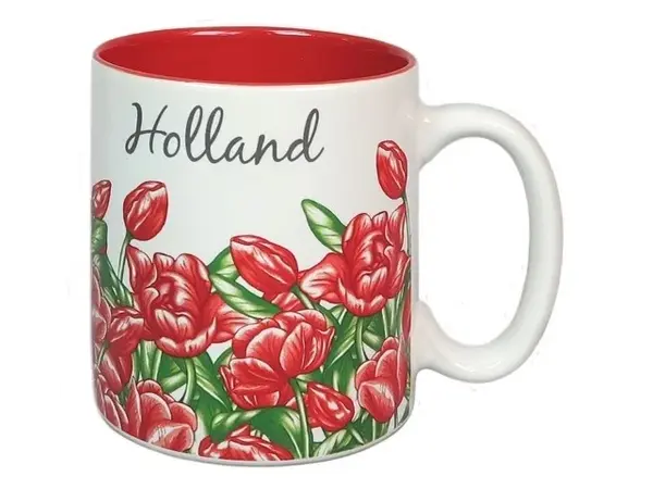 Mug with red tulips