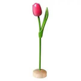 Roze - witte  houten tulp op een voet 35cm