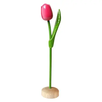Rosa-weiße Holztulpe auf Sockel 35cm