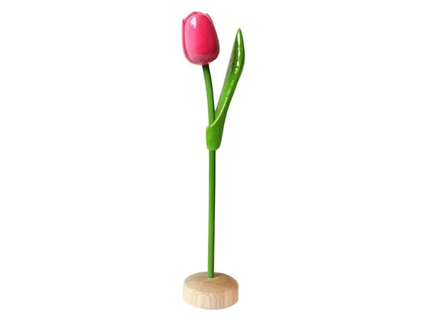 Roze - witte  houten tulp op een voet 35cm