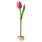 Roze - witte  houten tulp op een voet 35cm