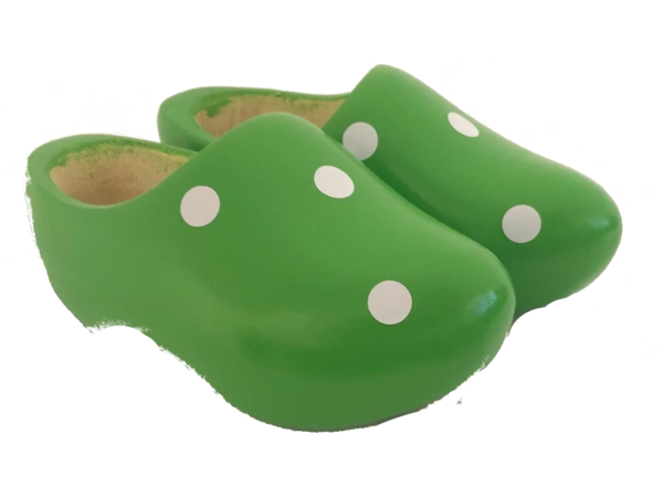 Appeltjesgroene klompjes met stippen