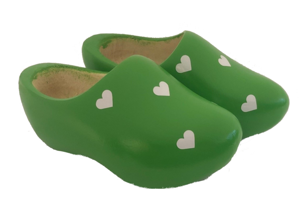 Apple green children's clogs with hearts