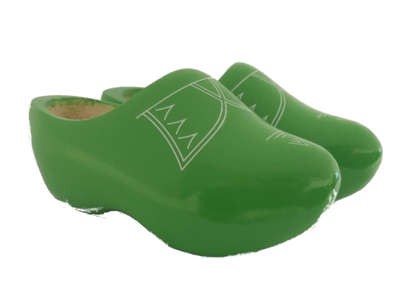 Apple green children's clogs with piping
