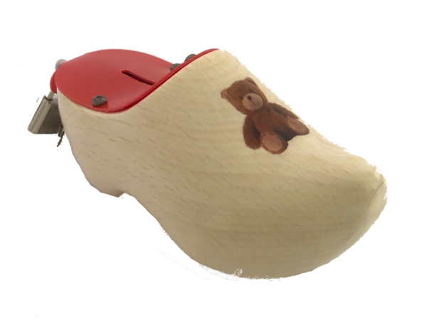 Transparenter Spardosen-Clog mit Logo