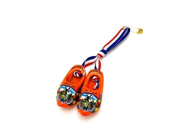 Orangefarbene Brosche / Corsagen-Clogs mit Windmühle