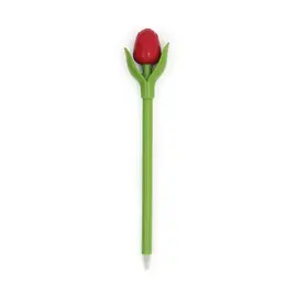 Rote Tulpe aus Holz auf einem Kugelschreiber