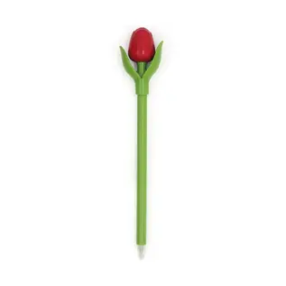 Rode houten tulp op een balpen