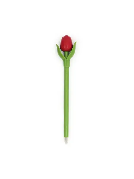 Rode houten tulp op een balpen