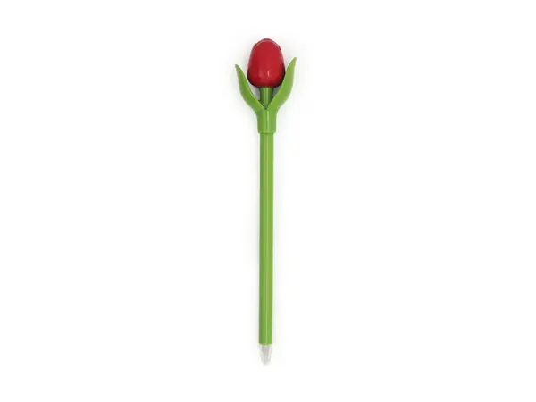 Rode houten tulp op een balpen