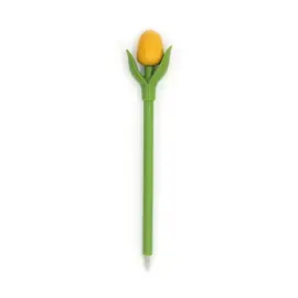 Gelbe Tulpe aus Holz auf einem Kugelschreiber