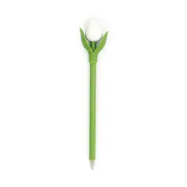 Weiße Tulpe aus Holz auf einem Kugelschreiber
