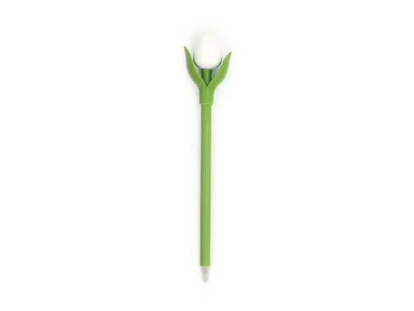 Witte houten tulp op een balpen