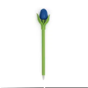 Blue wooden tulip on a ballpoint