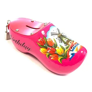 Moneybox clogs with text