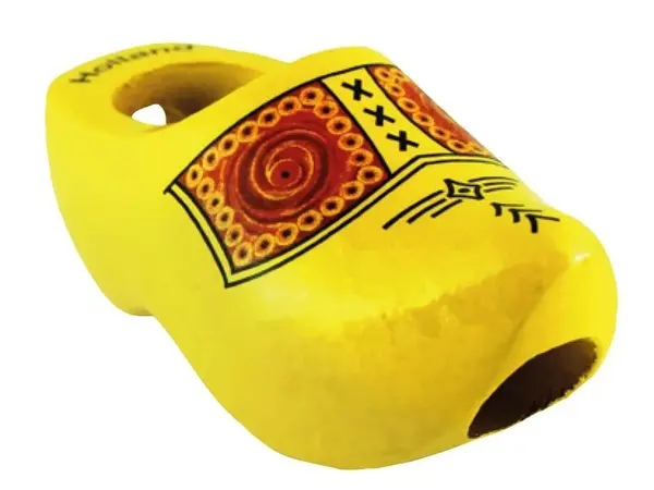 Yellow tie clogs with farmer's motif