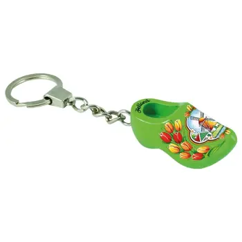 Grüner Schlüsselanhänger Clog mit Mühle und Blumen