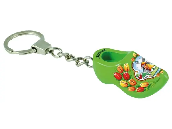 Grüner Schlüsselanhänger Clog mit Mühle und Blumen