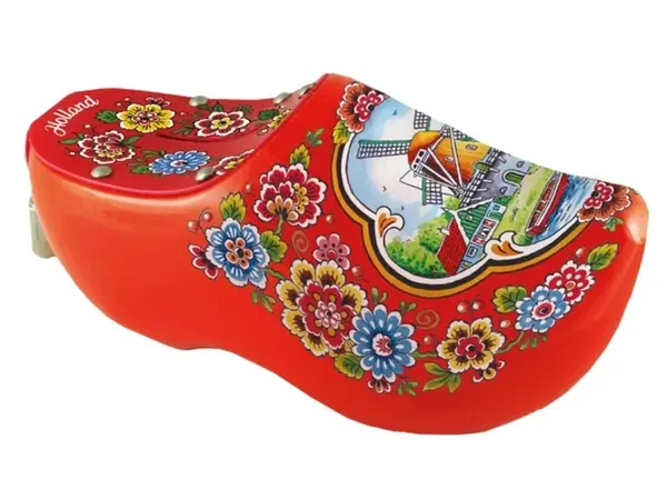 Orangefarbener Spardose-Clog mit holländischer Windmühle