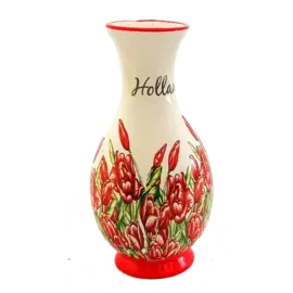 Vase with red tulips