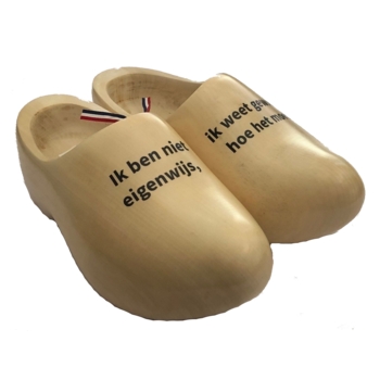Wooden shoes with text