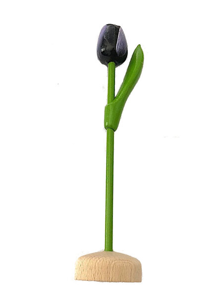 Donkerpaarse houten tulp op een voet