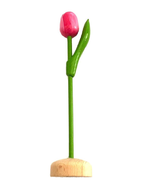 Roze -witte houten tulp op een voet