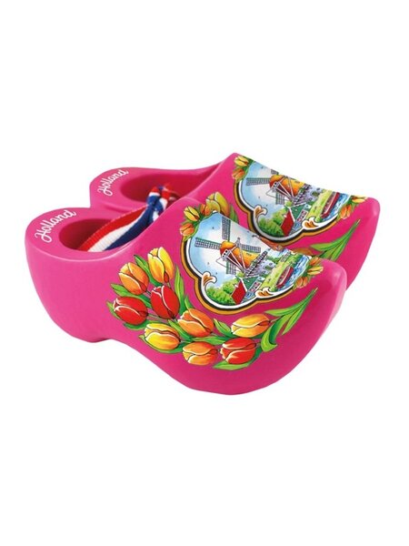 Roze Souvenir Klompjes met Molen 10 cm
