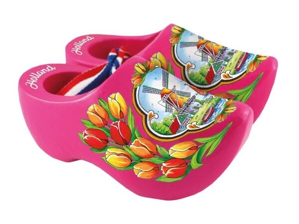 Roze Souvenir Klompjes met Molen 10 cm