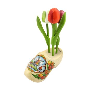 Holztulpen auf einem transparenten Clog